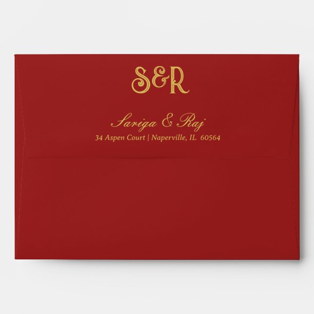 Gold Floral Wedding Invitation Envelope (Back (Top Flap))