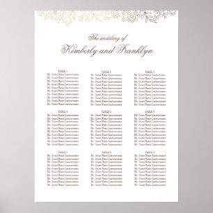 Gold Floral White Wedding Seating Chart