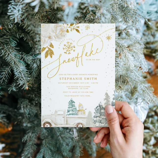 Gold Floral Winter Snowflake Baby Shower Invitation (Creator Uploaded)