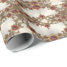 Gold Floral with Red Stones Wrapping Paper
