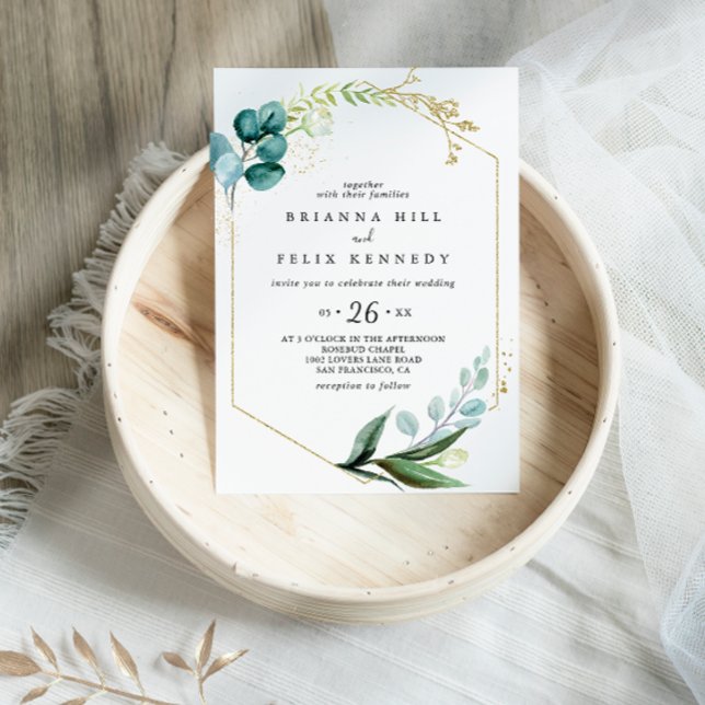 Gold Floral with Tropical Greenery Casual Wedding Invitation (Creator Uploaded)