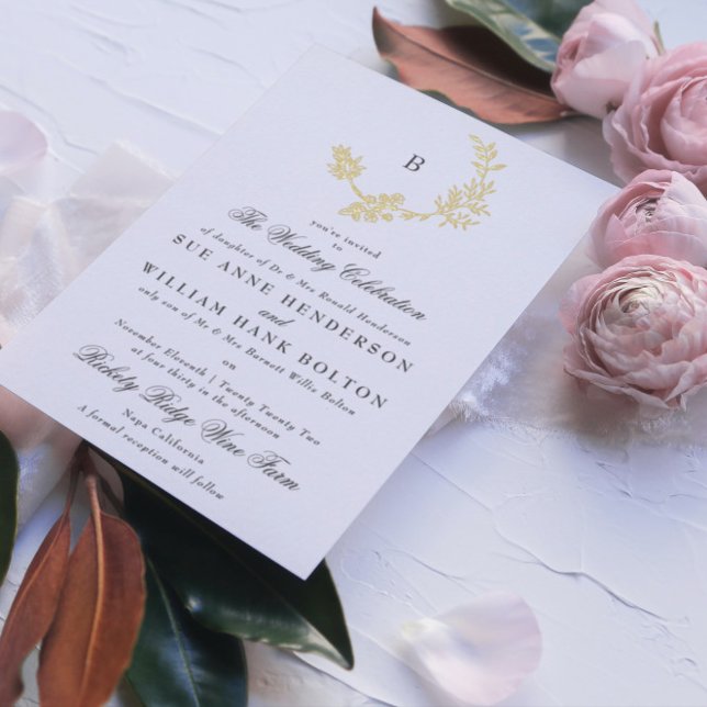 Gold Floral Wreath Classic Monogram Wedding (Creator Uploaded)