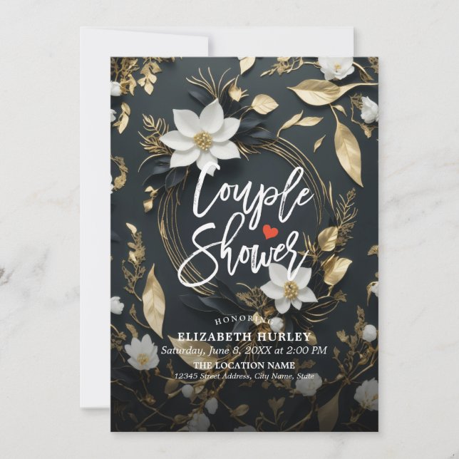 Gold Floral Wreath Couple Shower Wedding Shower Invitation (Front)