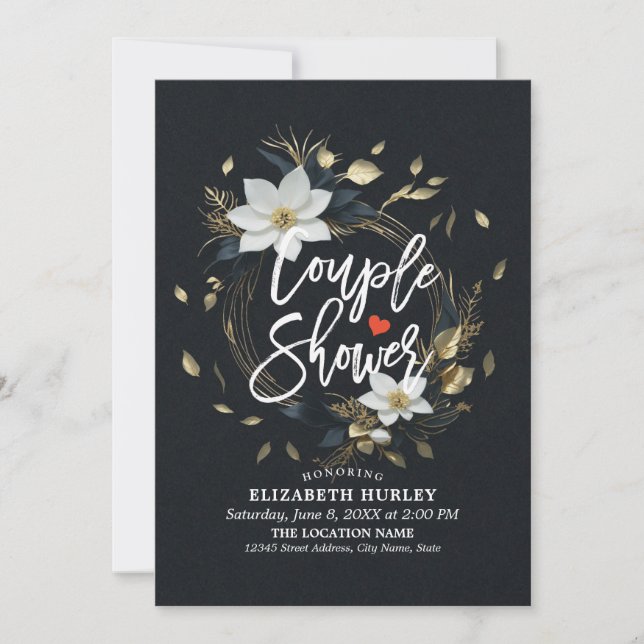 Gold Floral Wreath Couple Shower Wedding Shower Invitation (Front)