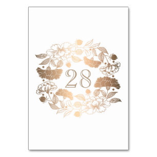 Gold Floral Wreath Peonies Garden Wedding Table Number