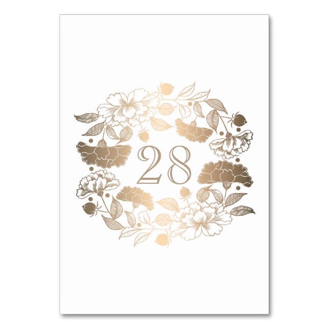Gold Floral Wreath Peonies Garden Wedding Table Number (Front)