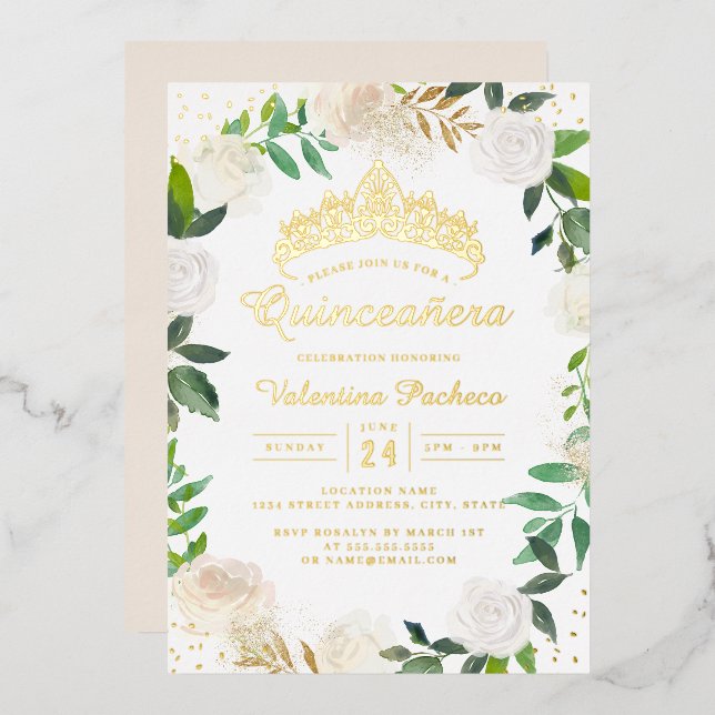 Gold Floral Wreath Tiara Quinceanera   (Front/Back)
