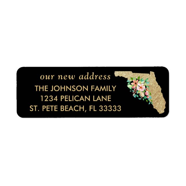 Gold Florida Map Floral Moving Return Address (Front)