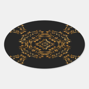 Gold flourish abstract design oval sticker