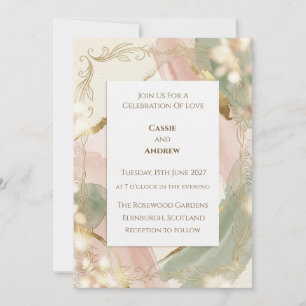 Gold Flourish Blush Sage Watercolor Wedding Invitation