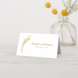 Gold Flourish Butterfly White Elegant Wedding Place Card