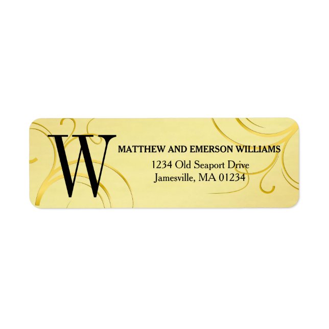 Gold Flourish Monogram Return Address Labels (Front)