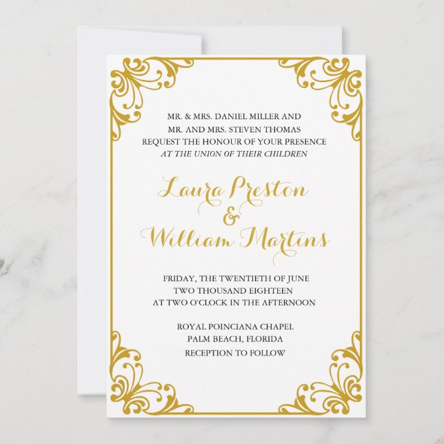 Gold Flourish Wedding Invitation (Front)