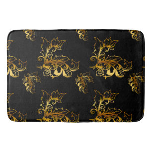 Gold Flourishes on Black Bath Mat