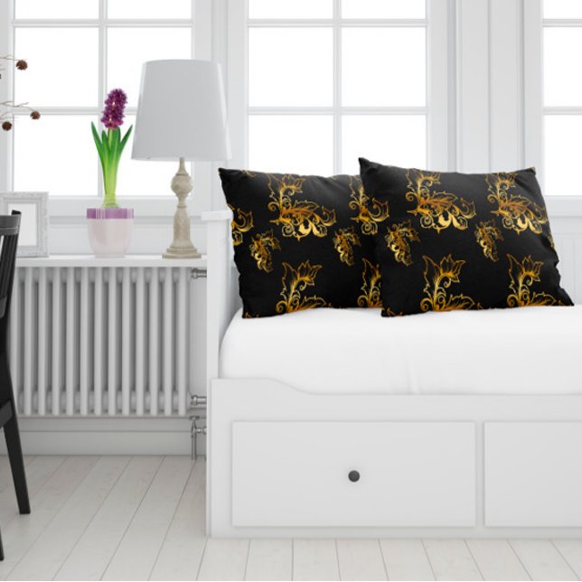 Gold Flourishes on Black Lumbar Pillow (Creator Uploaded)