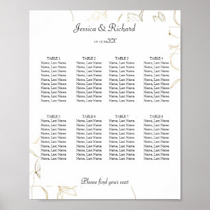 Gold Flower 8 Tables Seating Chart Poster Sign