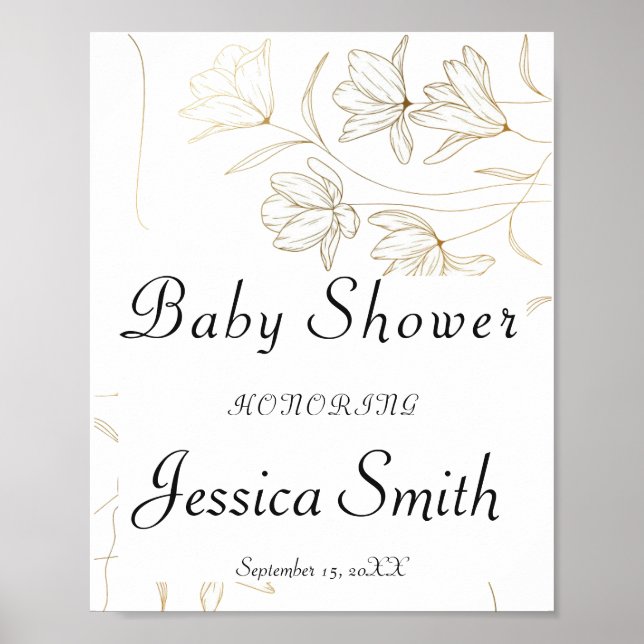 Gold Flower Baby Shower Welcome Poster Sign (Front)