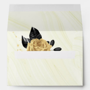 gold flower &black leaves marble wedding envelope