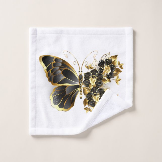 Gold flower Butterfly with Black Orchid (Gant de toilette)