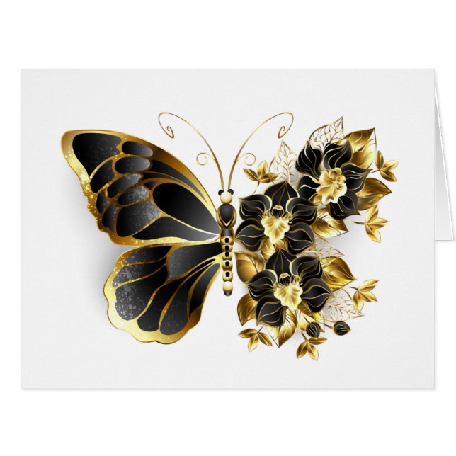 Gold flower Butterfly with Black Orchid (Devant horizontal)