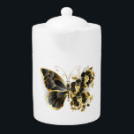 Gold Flower Butterfly with Black Orchid<br><div class="desc">Gold flower butterfly with black jewellery orchid,  decorated with gold leaves on white background.</div>