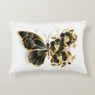 Gold Flower Butterfly with Black Orchid Accent Pillow
