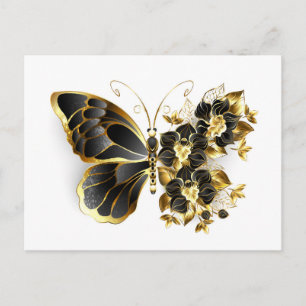 Gold Flower Butterfly with Black Orchid Announcement Postcard