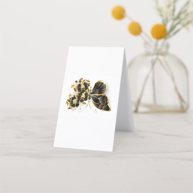 Gold Flower Butterfly with Black Orchid Appointment Card (Back)
