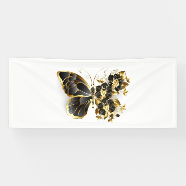 Gold Flower Butterfly with Black Orchid Banner (Horizontal)