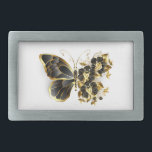 Gold Flower Butterfly with Black Orchid Belt Buckle<br><div class="desc">Gold flower butterfly with black jewellery orchid,  decorated with gold leaves on white background.</div>