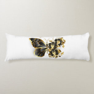 Gold Flower Butterfly with Black Orchid Body Pillow
