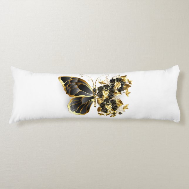 Gold Flower Butterfly with Black Orchid Body Pillow (Front)