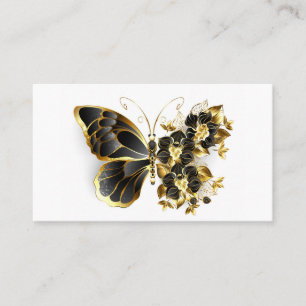 Gold Flower Butterfly with Black Orchid Business Card