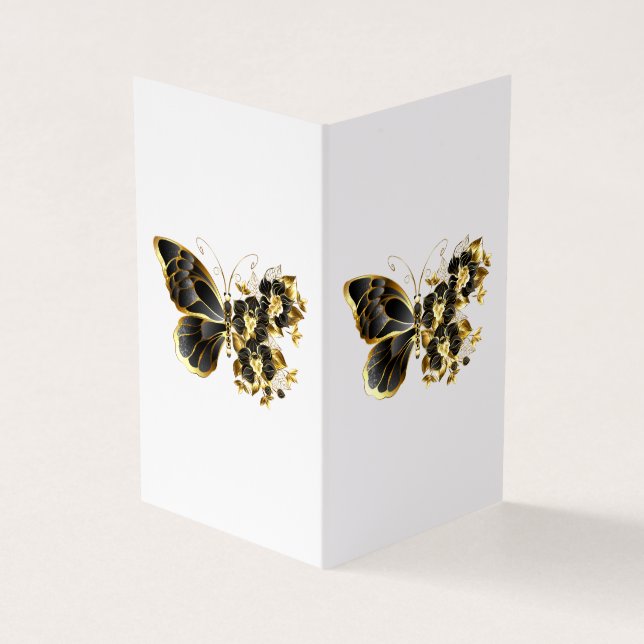 Gold Flower Butterfly with Black Orchid Business Card (Outside)