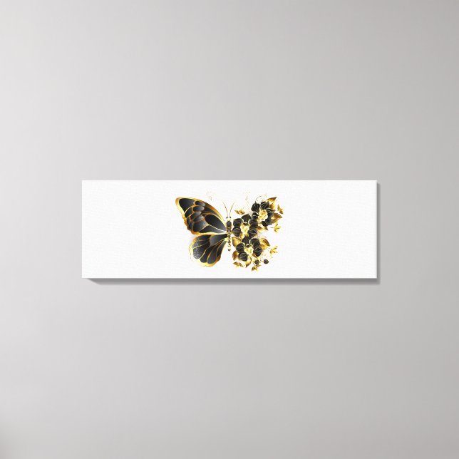 Gold Flower Butterfly with Black Orchid Canvas Print (Front)