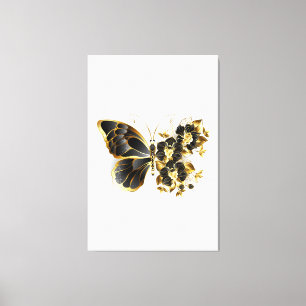 Gold Flower Butterfly with Black Orchid Canvas Print