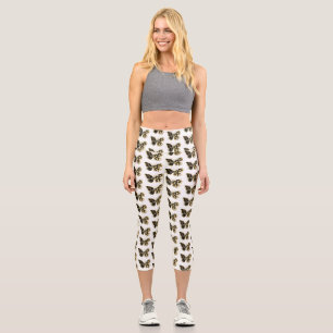 Gold Flower Butterfly with Black Orchid Capri Leggings