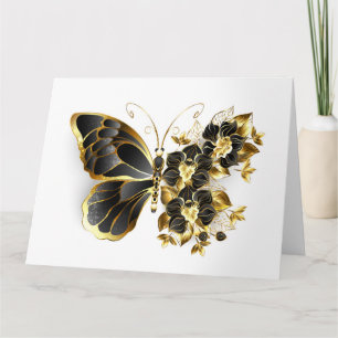 Gold Flower Butterfly with Black Orchid Card