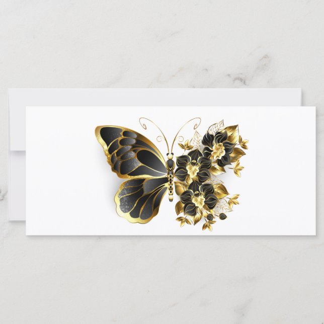Gold Flower Butterfly with Black Orchid Card (Front)