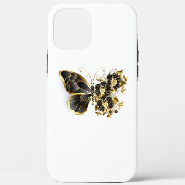 Gold Flower Butterfly with Black Orchid Case-Mate iPhone Case (Back)