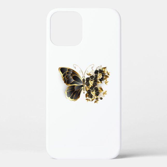 Gold Flower Butterfly with Black Orchid Case-Mate iPhone Case (Back)