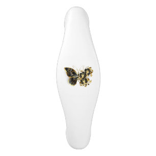 Gold Flower Butterfly with Black Orchid Ceramic Cabinet Pull