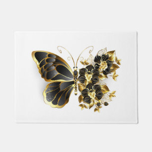 Gold Flower Butterfly with Black Orchid Doormat