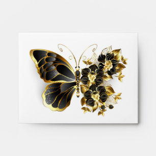 Gold Flower Butterfly with Black Orchid Envelope