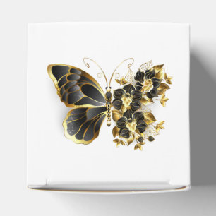 Gold Flower Butterfly with Black Orchid Favor Box