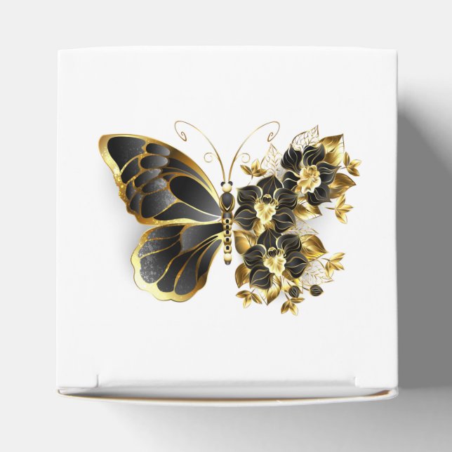 Gold Flower Butterfly with Black Orchid Favor Box (Top)