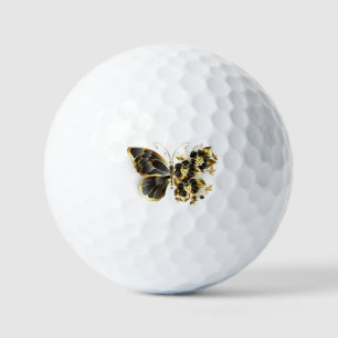 Gold Flower Butterfly with Black Orchid Golf Balls