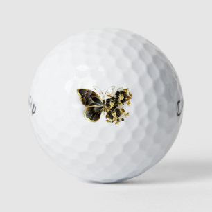 Gold Flower Butterfly with Black Orchid Golf Balls