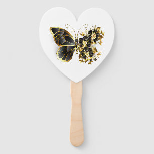 Gold Flower Butterfly with Black Orchid Hand Fan