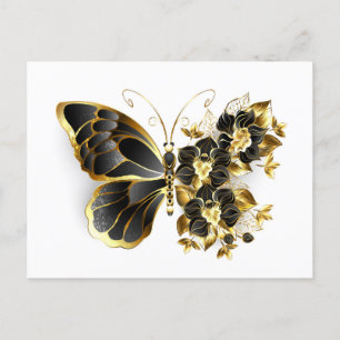 Gold Flower Butterfly with Black Orchid Holiday Postcard